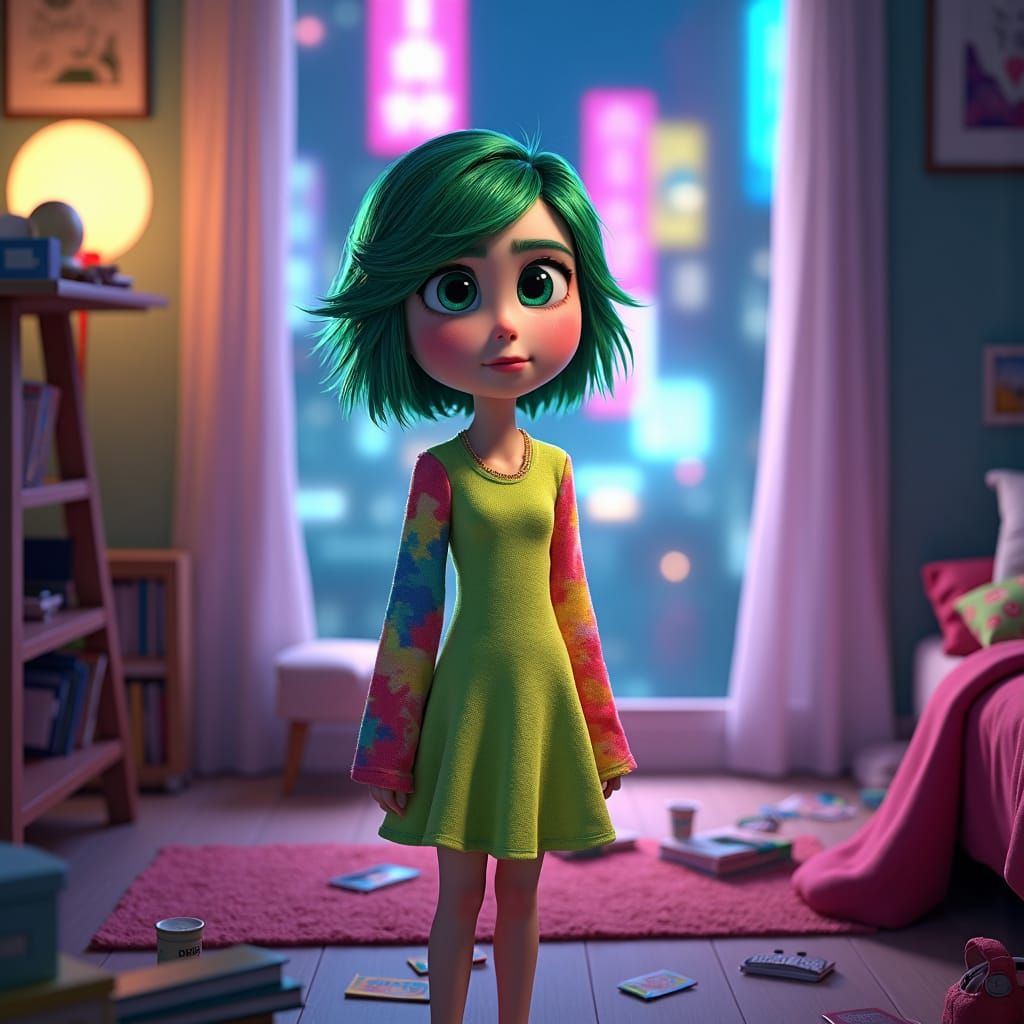Inside Out 2 Disgust in Vibrant 3D Anime Style