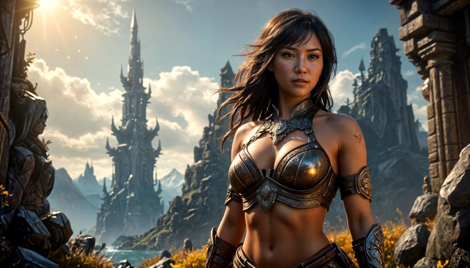 Ethereal Asian Warrior Goddess with Cinematic Flair