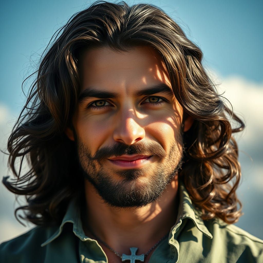 Strong Masculine Man in Hugo Boss Shirt with Templar Cross N...