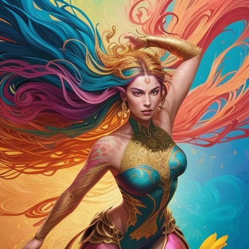 Dragon Peacock Woman in Abstract Expressionism Style