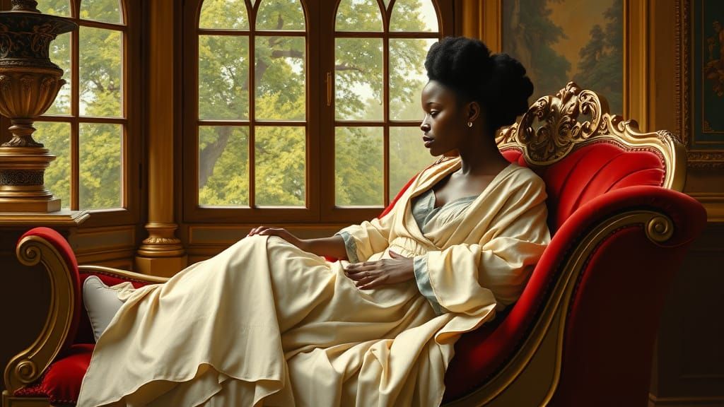 Luxurious Renaissance Woman in Velvet Chaise Longue