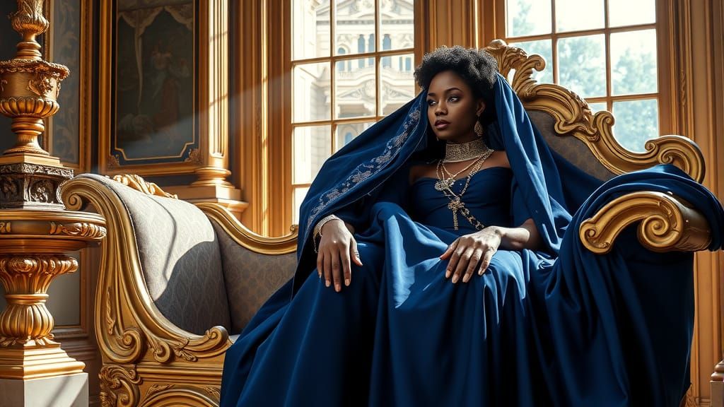 Elegant Woman Reclines in a Grand Baroque Window