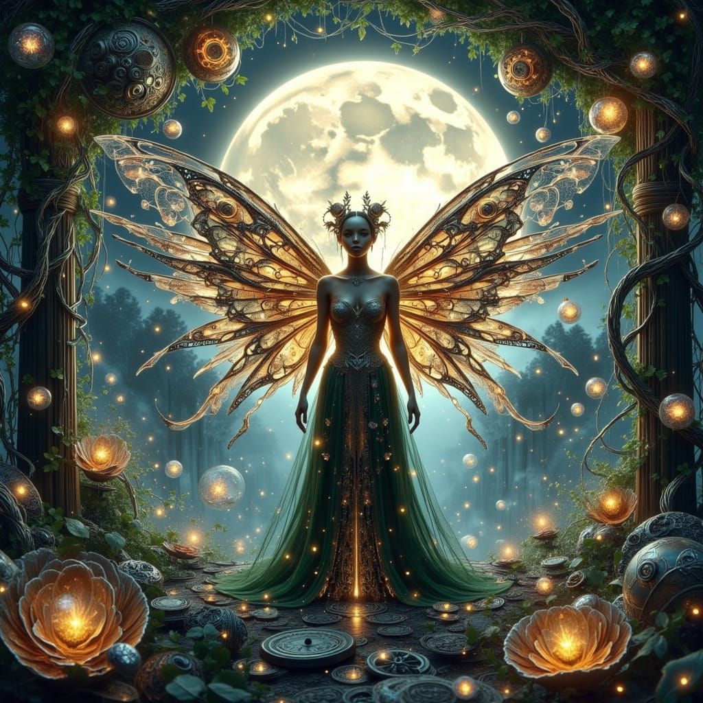 Celestial Goddess in Moonlit Garden as Neo-Baroque Art