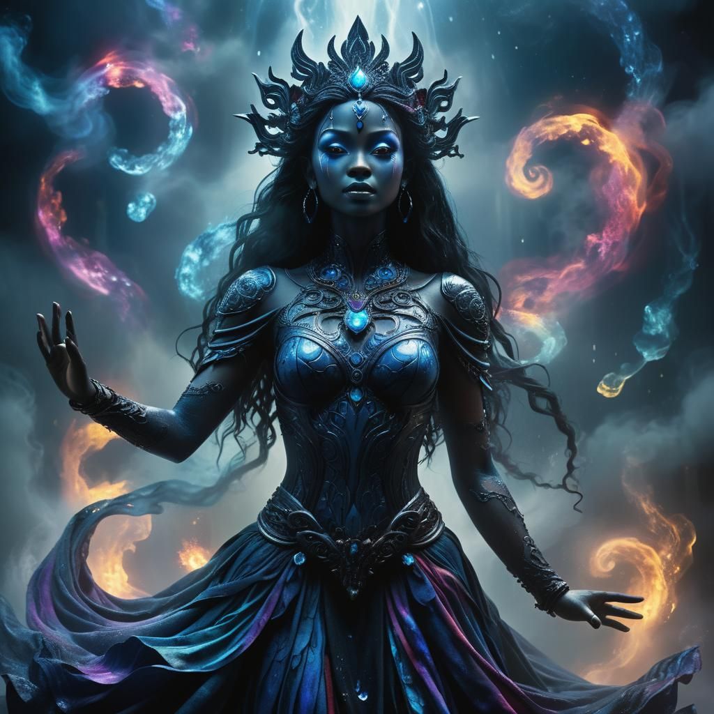 Dark Goddess Emerges from Swirling Mist