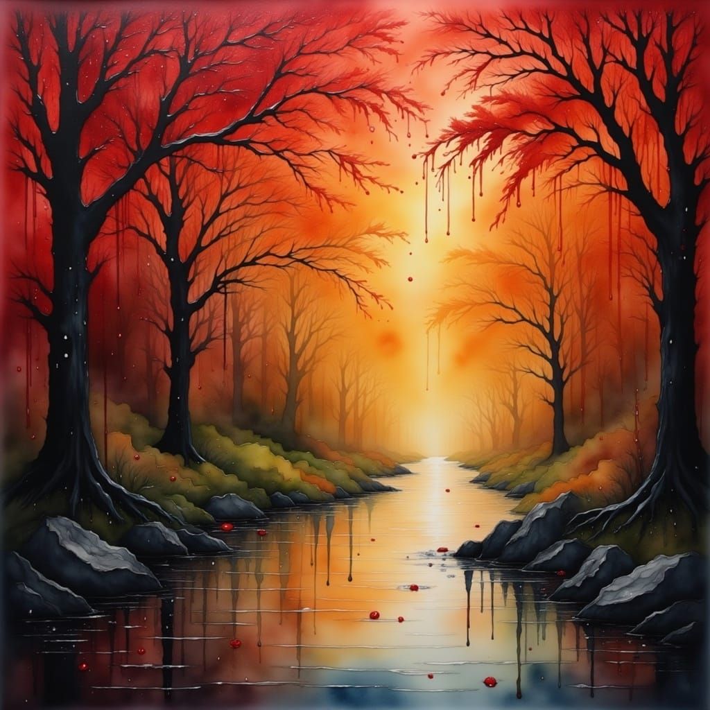 Abstract Liquid Amber Autumn Colors in Golden Hour