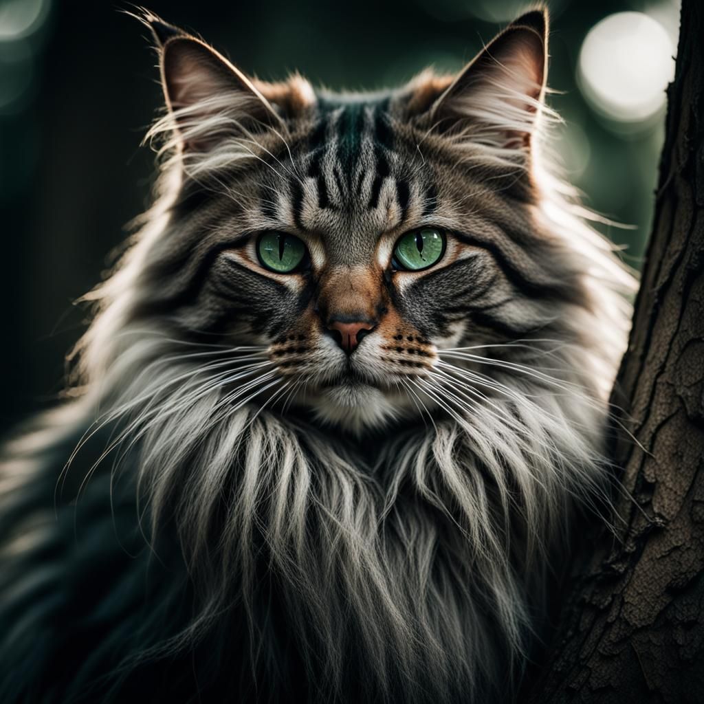 Malachite Cat Portrait in Ambient Light