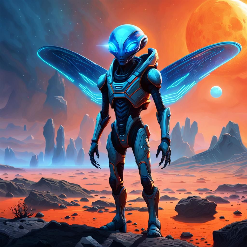 Alien Portrait on Barren Planet in Digital Art