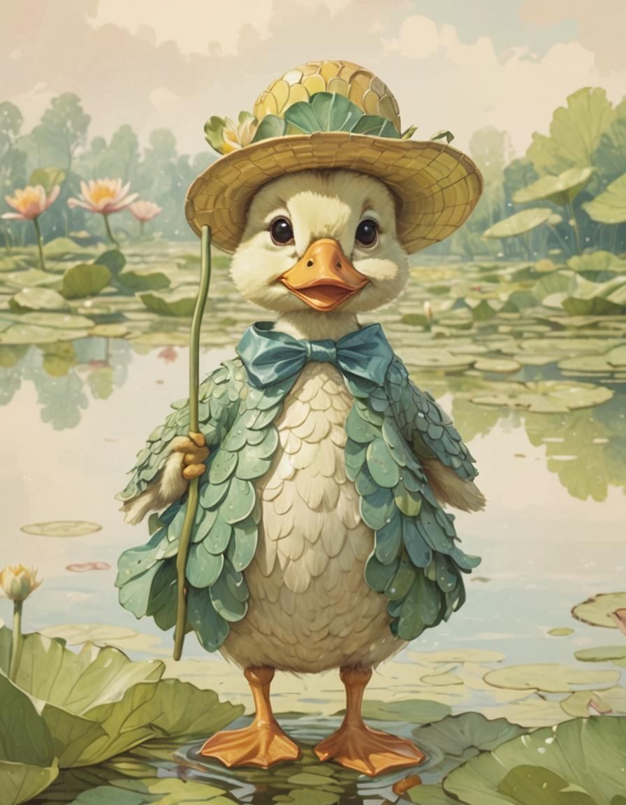 Pixar Duckling in Lily Pond, Comic Book Art