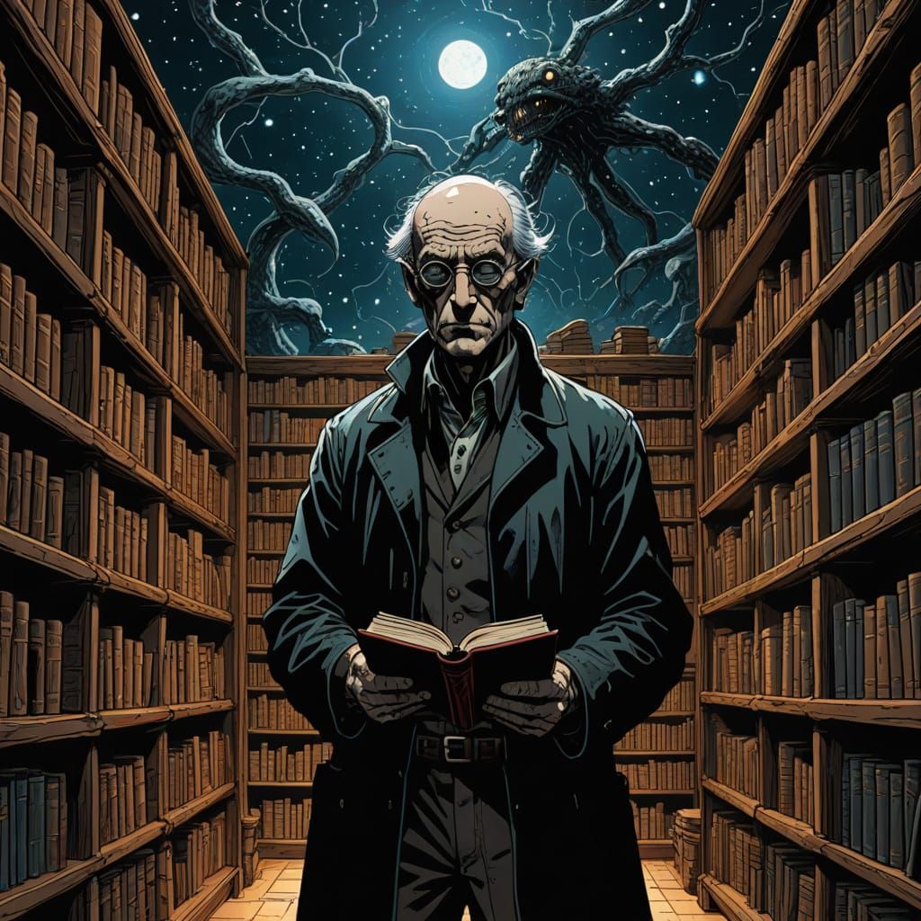 Infinite Library of Forbidden Knowledge in Dark Fantasy Styl...
