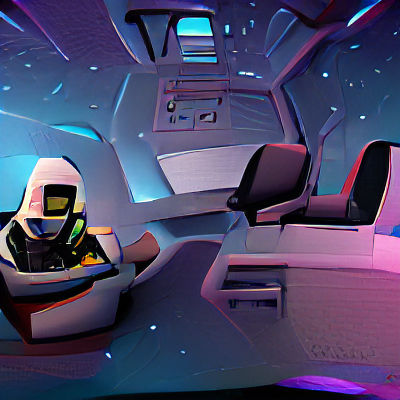 Futuristic Astronaut Piloting Spaceship with Holographic Dis...