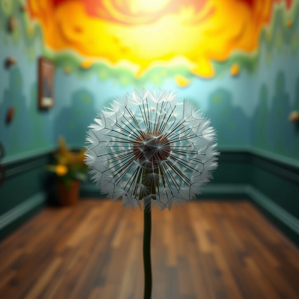 Hyperrealistic Clay Dandelion Sculpture in Vibrant Colors