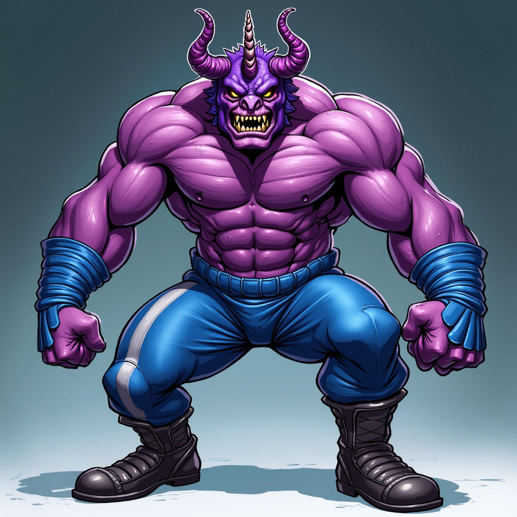 Menacing Purple Wrestler in Comic Book Style
