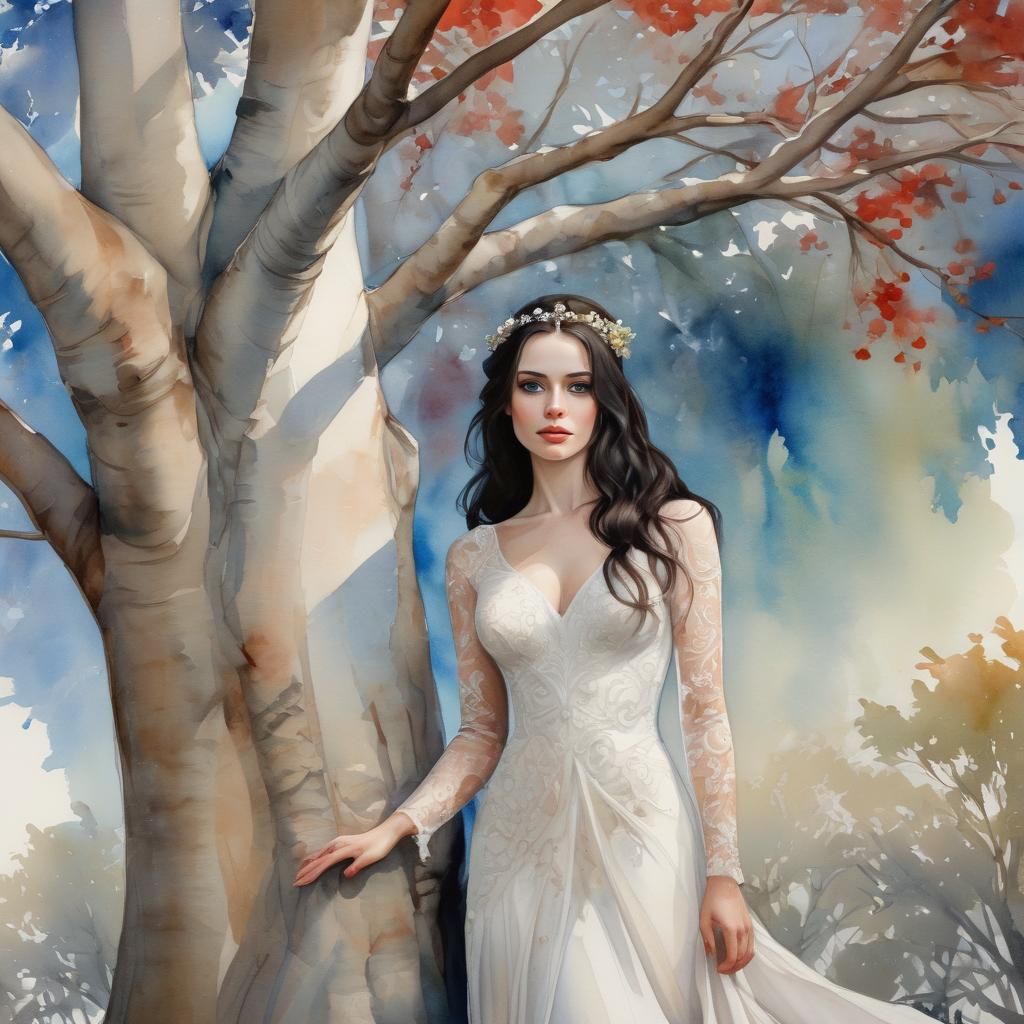 Beautiful Bride with Blue Eyes in Watercolor Style