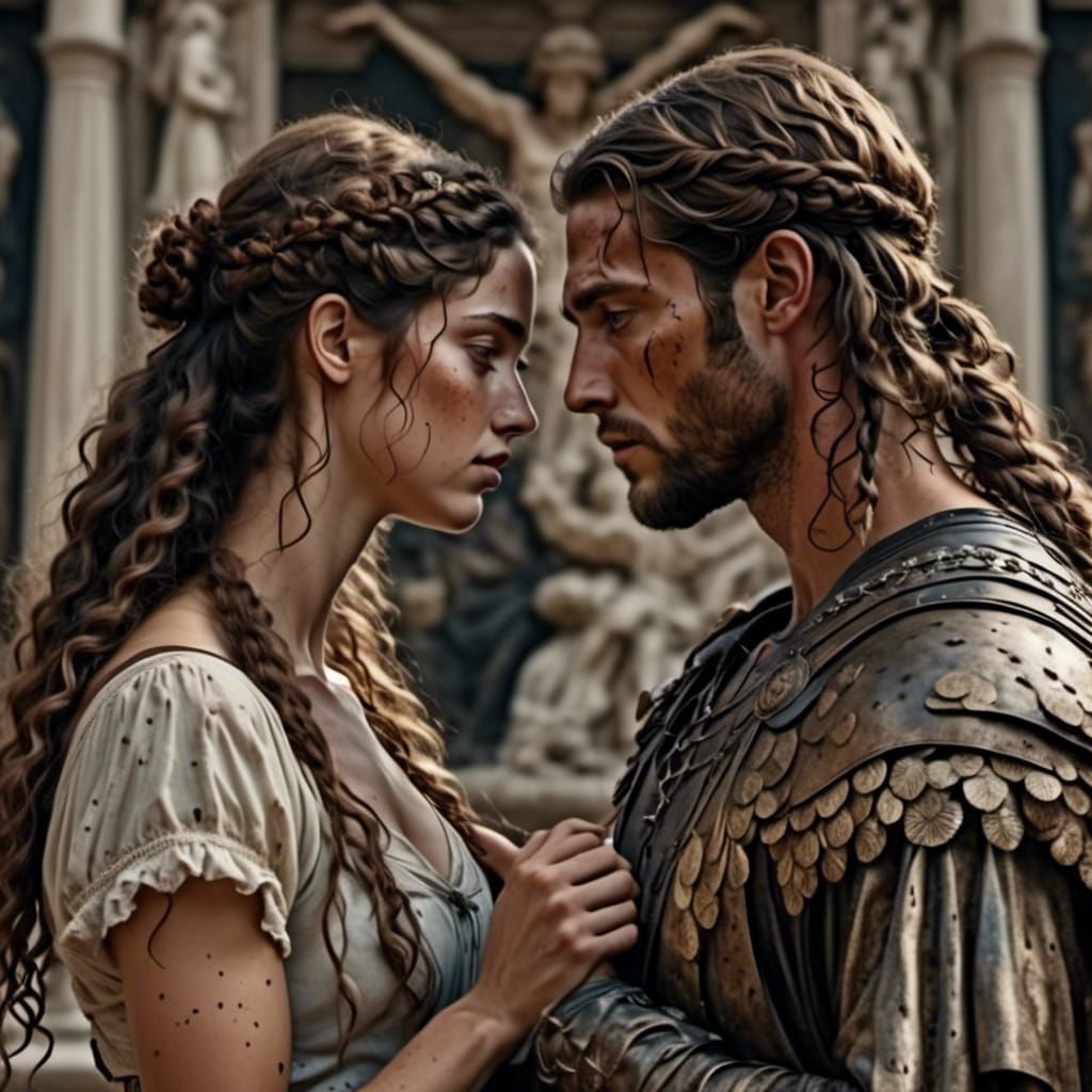 Dionysus and Ariadne Embrace in Rembrandt Style