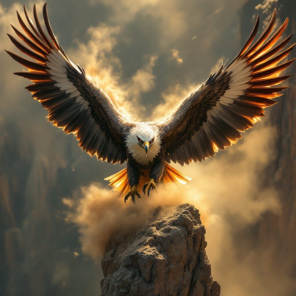 Majestic Harpy Eagle Soars on Cliff Ledge