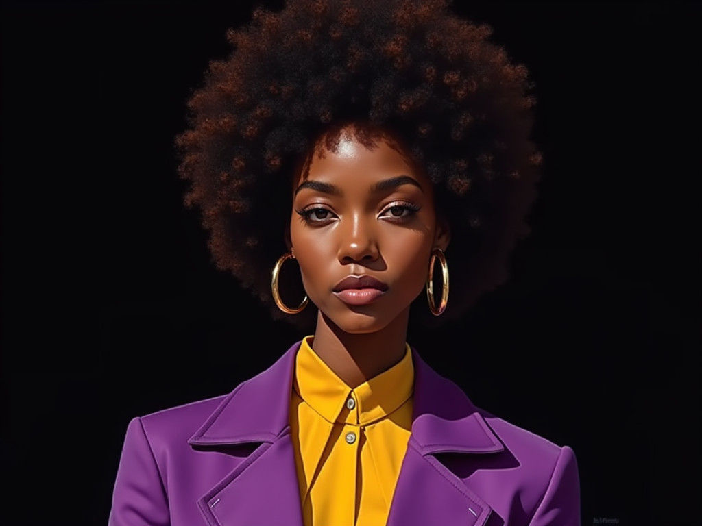 Woman with Vibrant Purple Jacket and Afro-Textured Hair