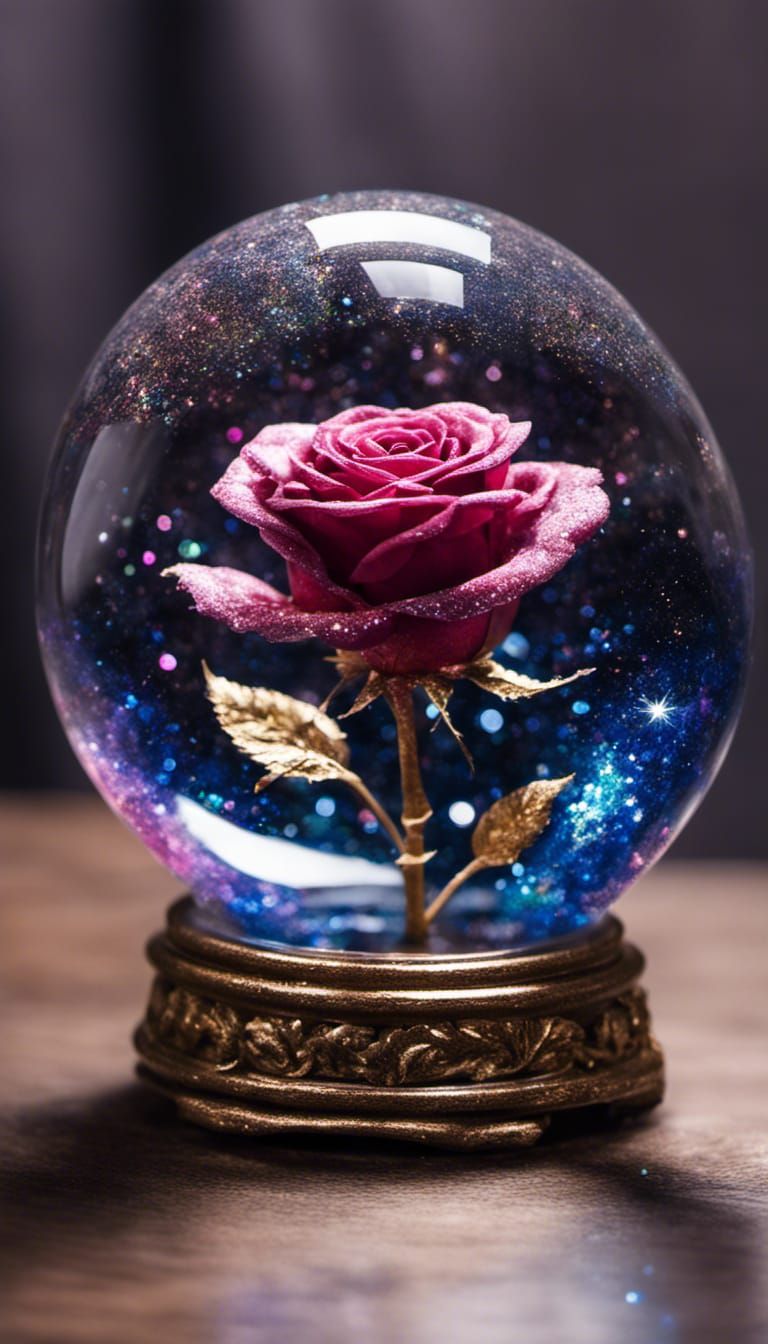 Galactic Rose in Crystal Ball of Glitter