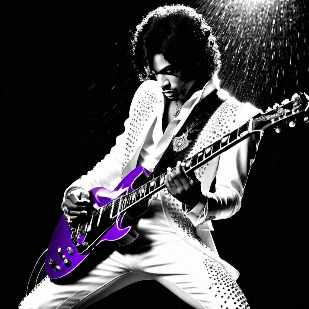 Prince Plays Purple Guitar in Selective Color Splash Art