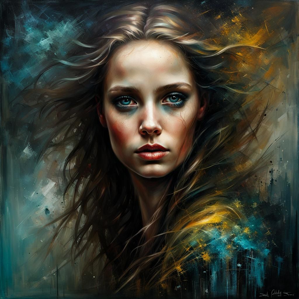 Colorful Portrait Painting of a Young Woman