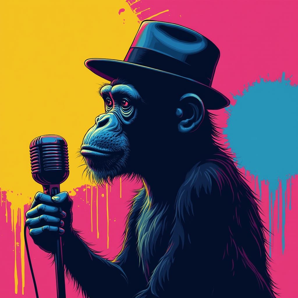 Charismatic Monkey Artist with Vintage Microphone Onstage