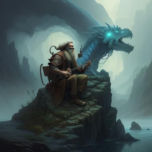 Bearded Wizard Waterfall Beard: Epic Landscape Oil Painting