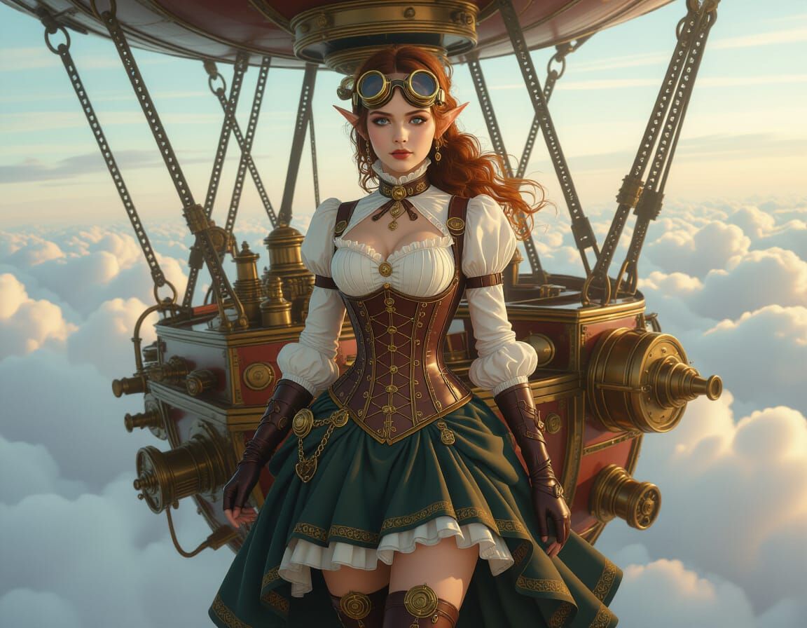 Steampunk Night Elf on Cloud Airship