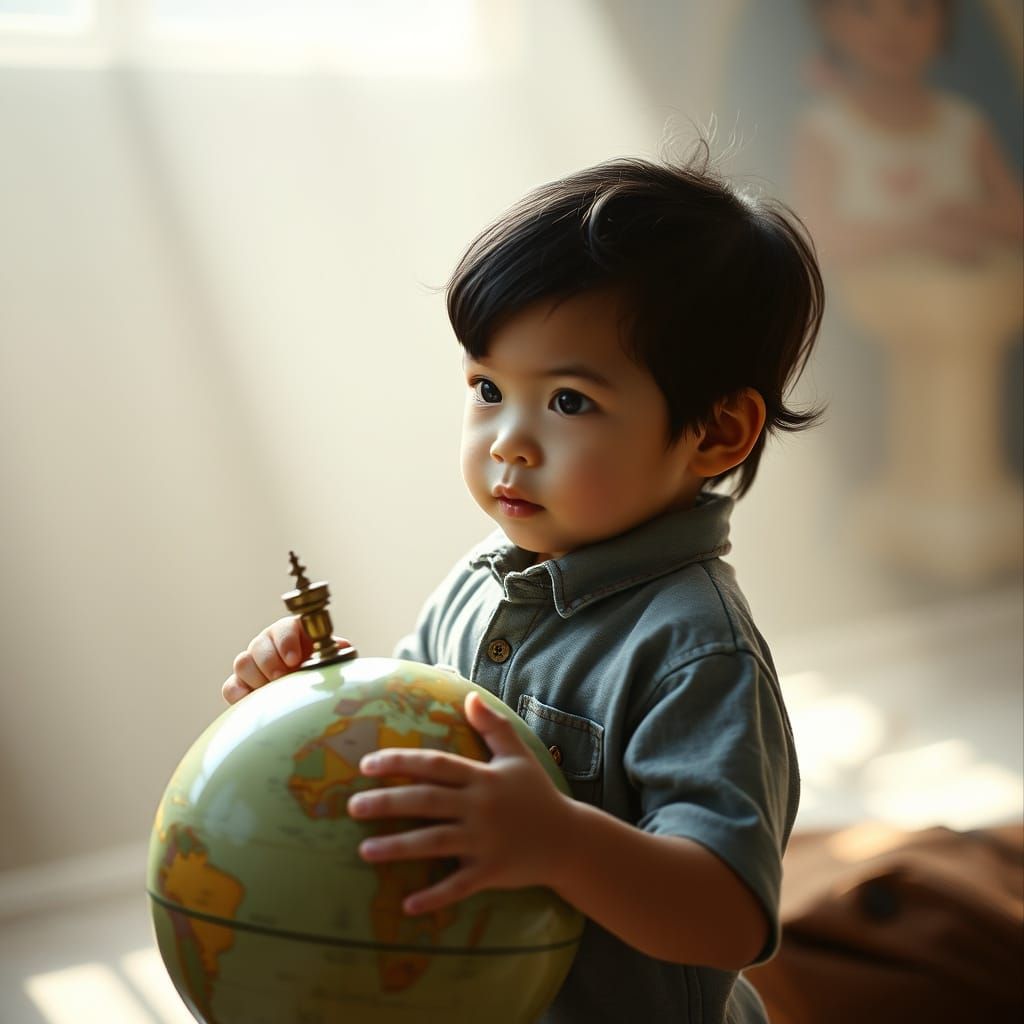 Child with Globe: Cinematic Film Still