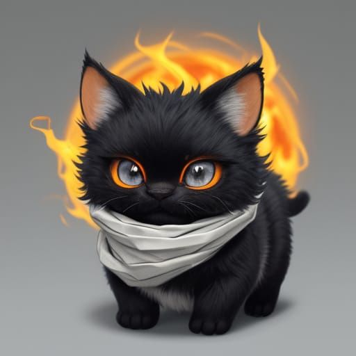 Bandaged Ember Cat: Ritualistic Feline Creature