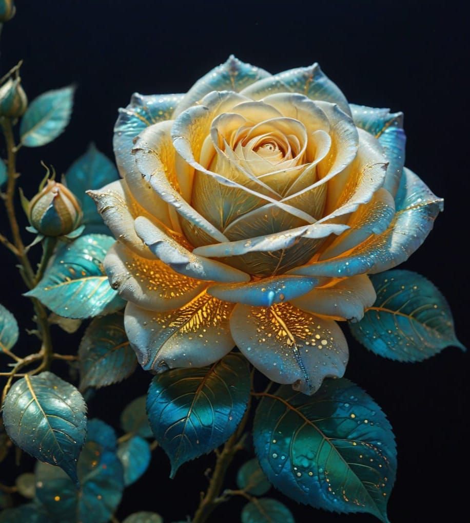 Ethereal Bioluminescent Rose in Vibrant Impasto Oils