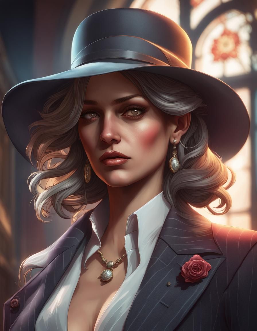 Mafia Goddess Portrait in Art Nouveau Style