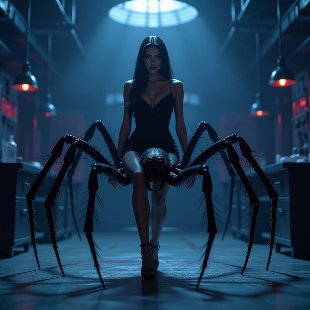 Arachnid Woman With Spider Legs in Gothic Lab