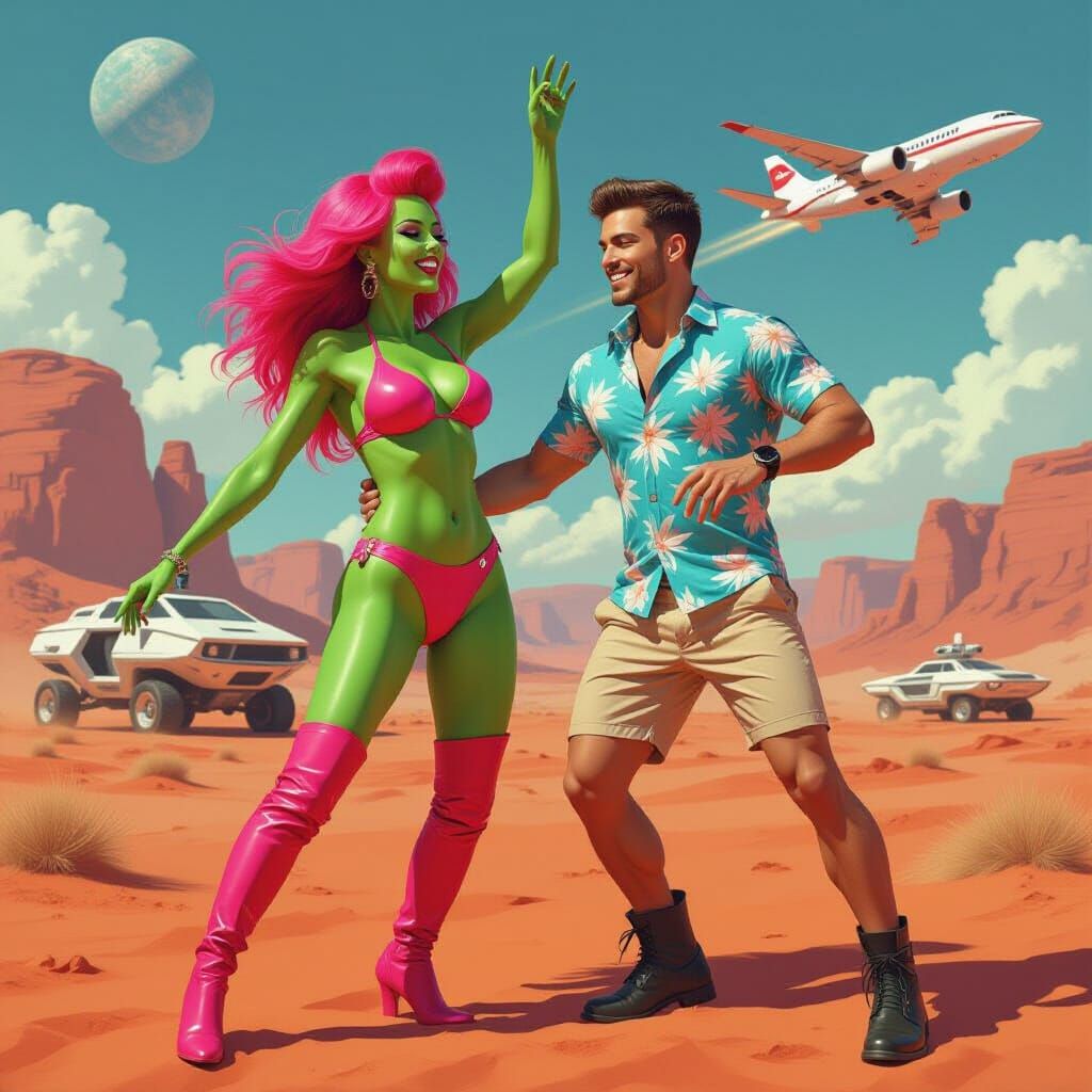 Green Skin Alien Woman Dancing on Mars