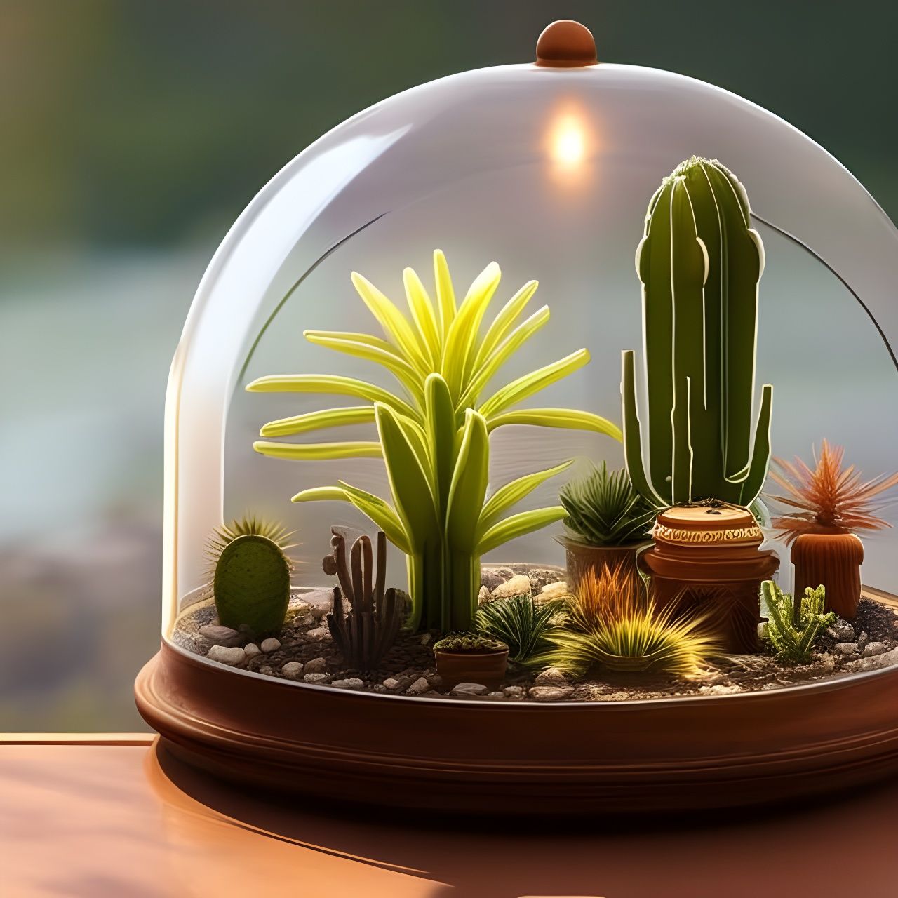 Cactus in Glass Cloche: Dreamy Digital Art