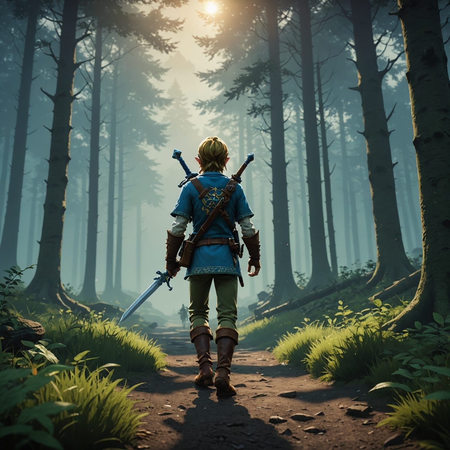 Link from Legend of Zelda Walks Through a Misty Forest in th...