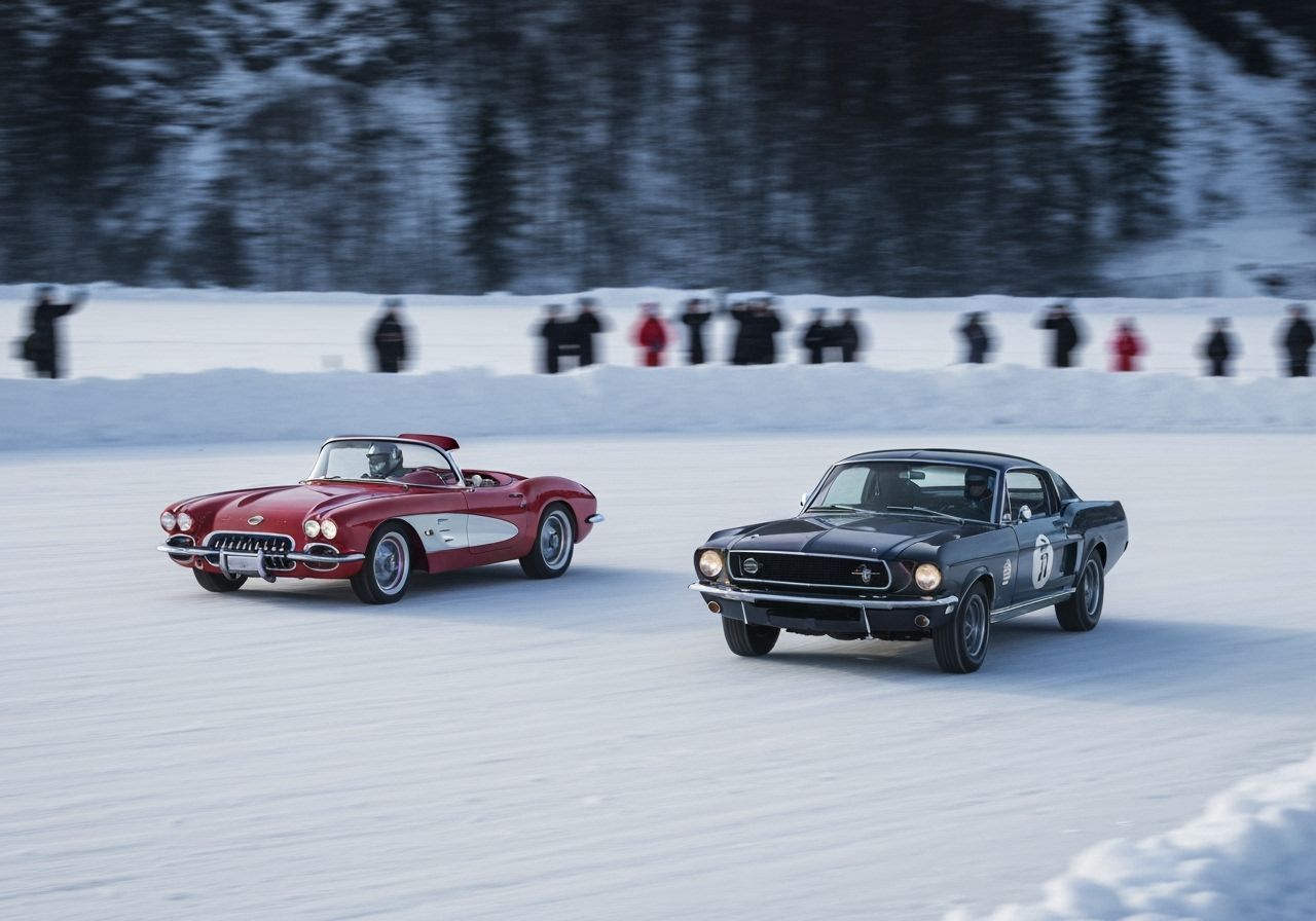 Muscle Cars Race on Frozen Lake in Switzerland