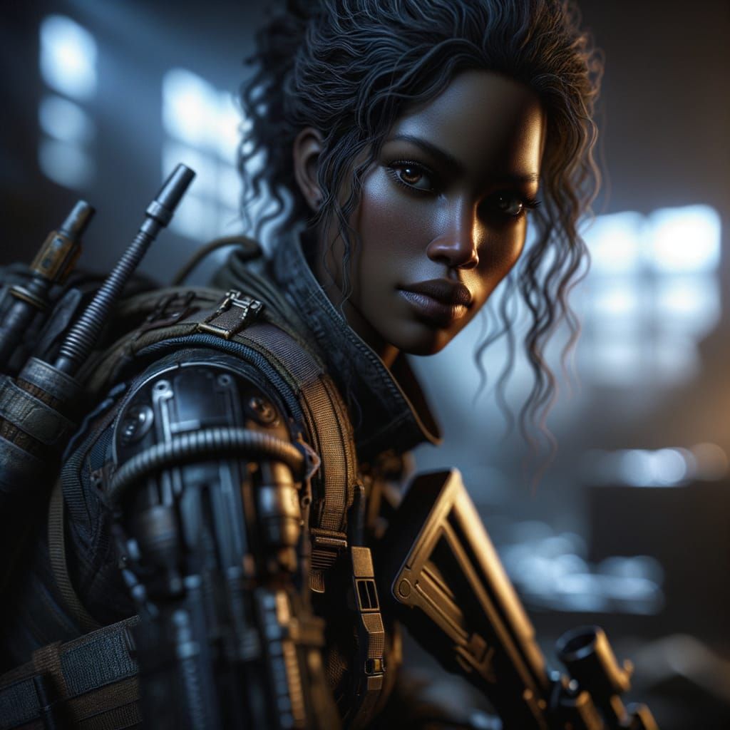 Cyborg Warrior Battles in Futuristic War Zone