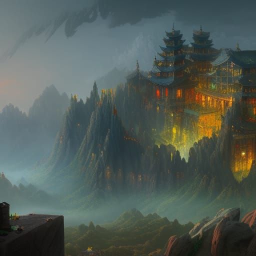 Detailed Matte Painting of Korea in Deep Color