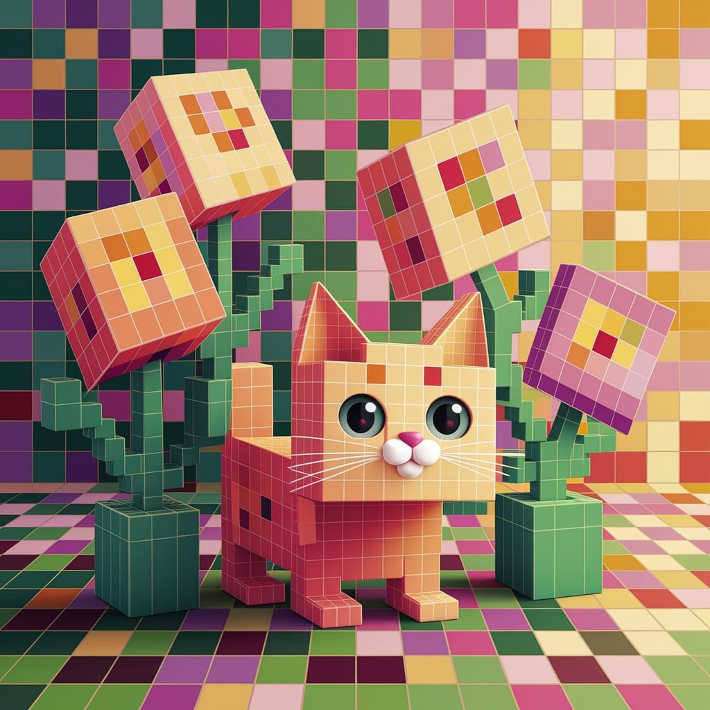 Vibrant Square World in Digital Paint Style