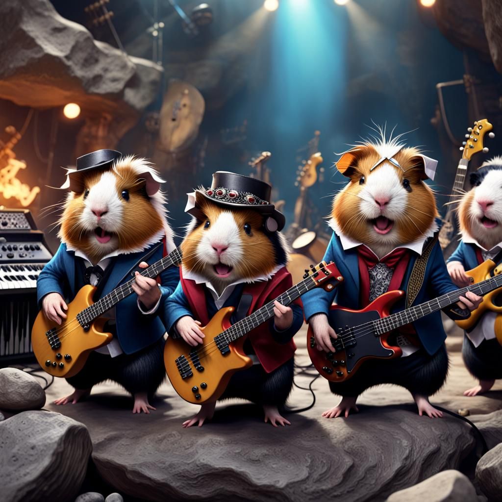 Guinea Pig Rock Band in Detailed Digital Painting