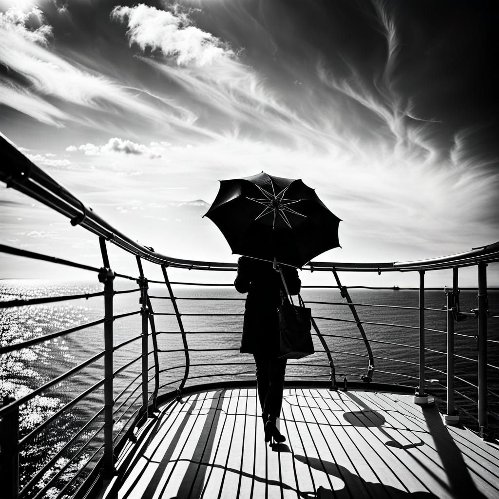 Woman with Umbrella on Sea Liner