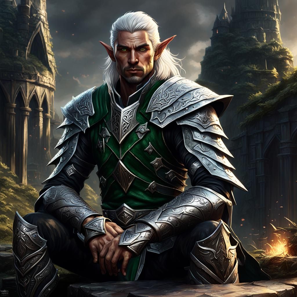 Eladrin Elf Drakewarden in Dark Fantasy Style