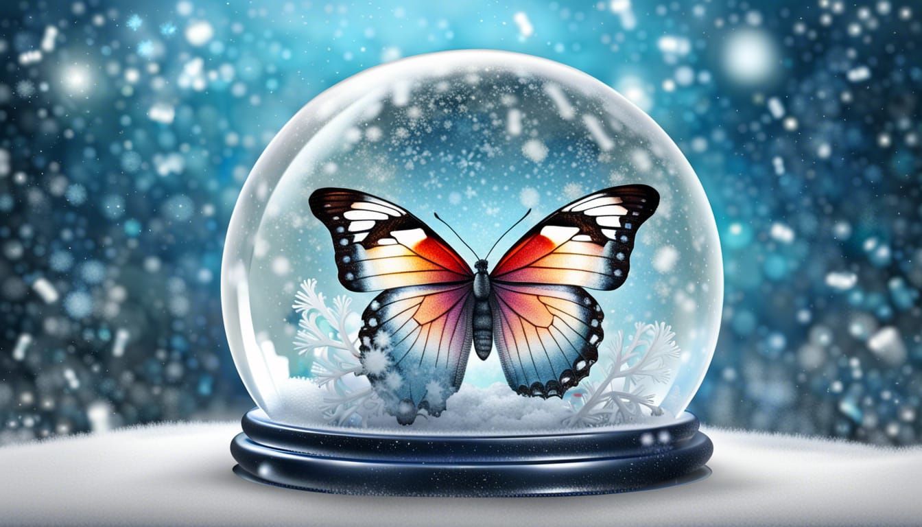 Icy Winter Butterfly in Crystal Snow Globe