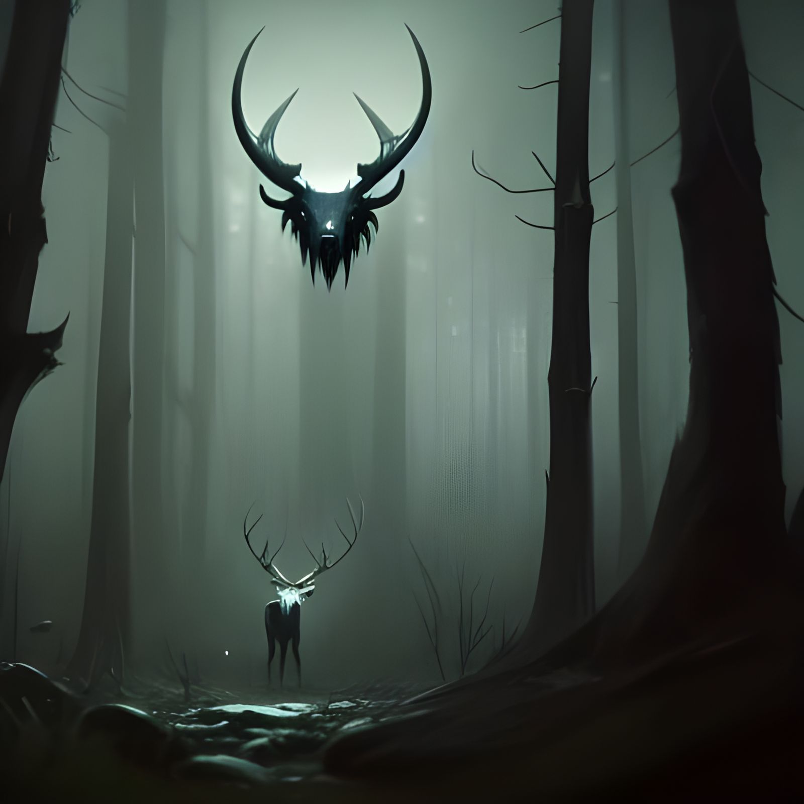 Detailed Wendigo Concept Art in Dark Woods