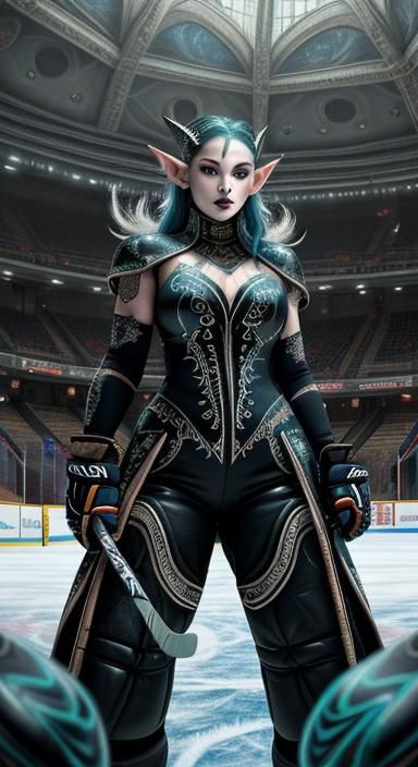 Goth Elf Hockey Player with Jaguar Body Paint