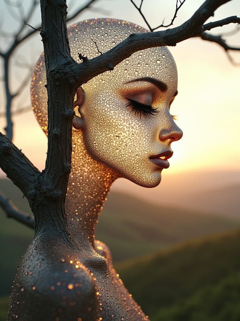 Ethereal Dew-Kissed Tree Nymph in Pop Art Style