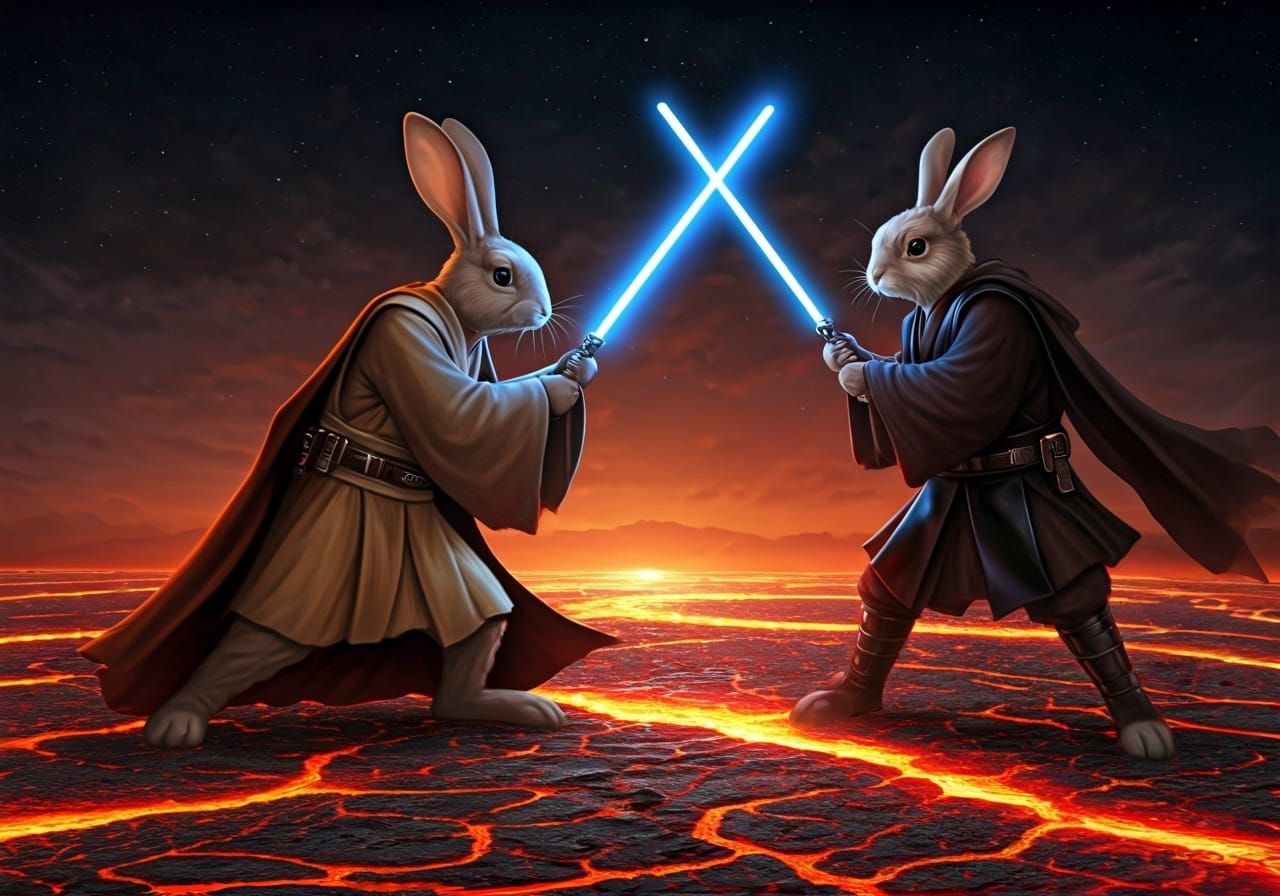 Rabbit Jedi Duel on Mustafar