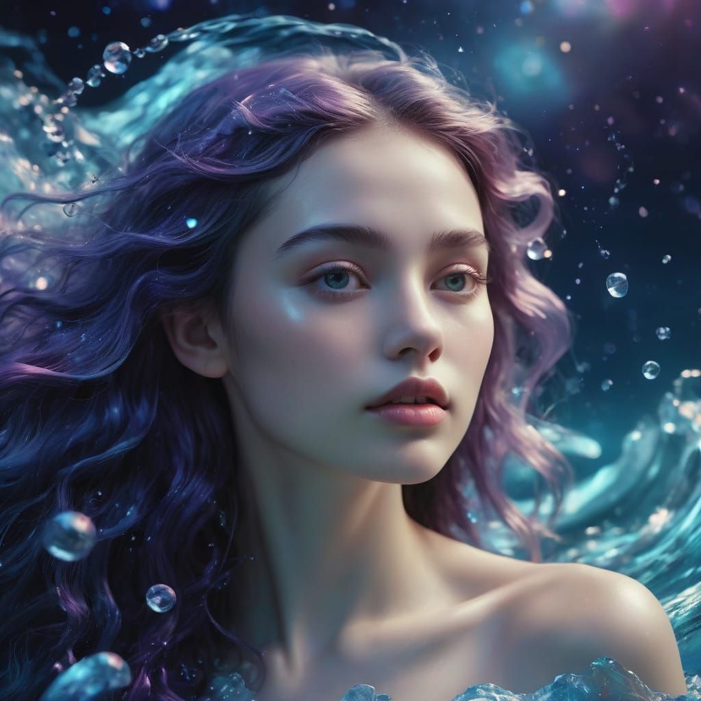 Ethereal Oceanic Goddess in Dreamy, Iridescent Glow