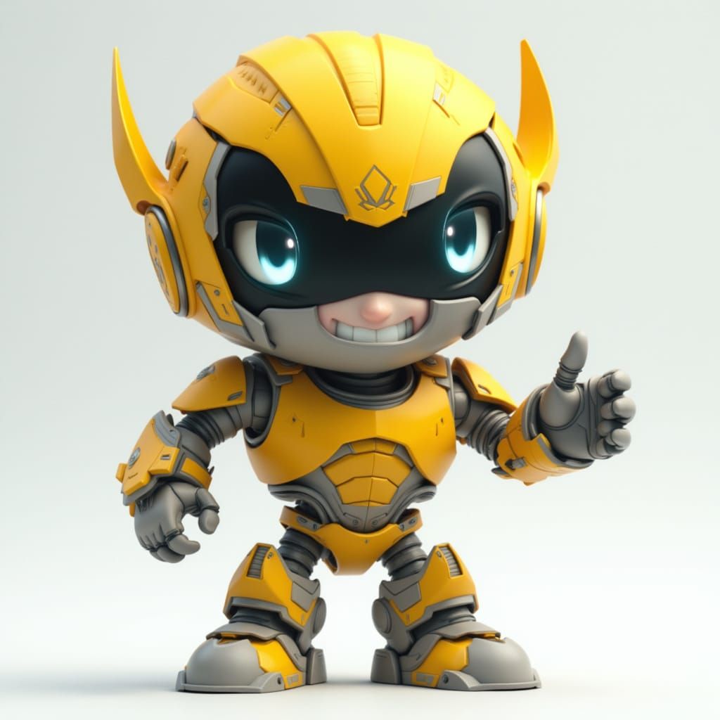 Chibi Robot Superhero Boltie Waves Hello in Matte Yellow and...