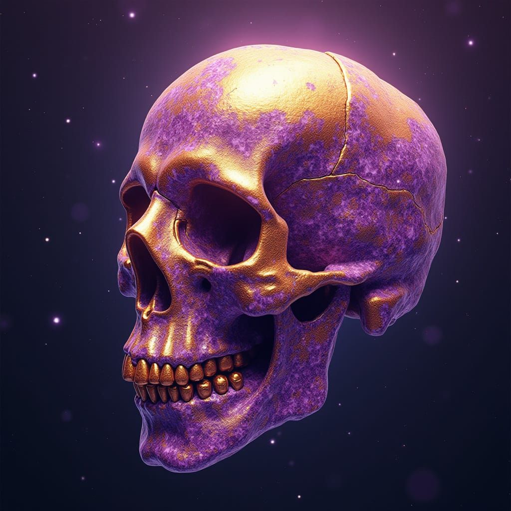 Amethyst Skull with Fractal Cosmic Dust in Digital Art