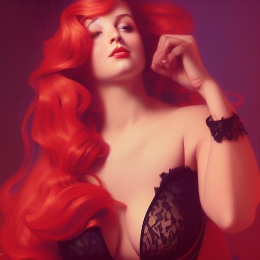 Glamorous Ginger Pin-Up Portrait in Art Nouveau Style